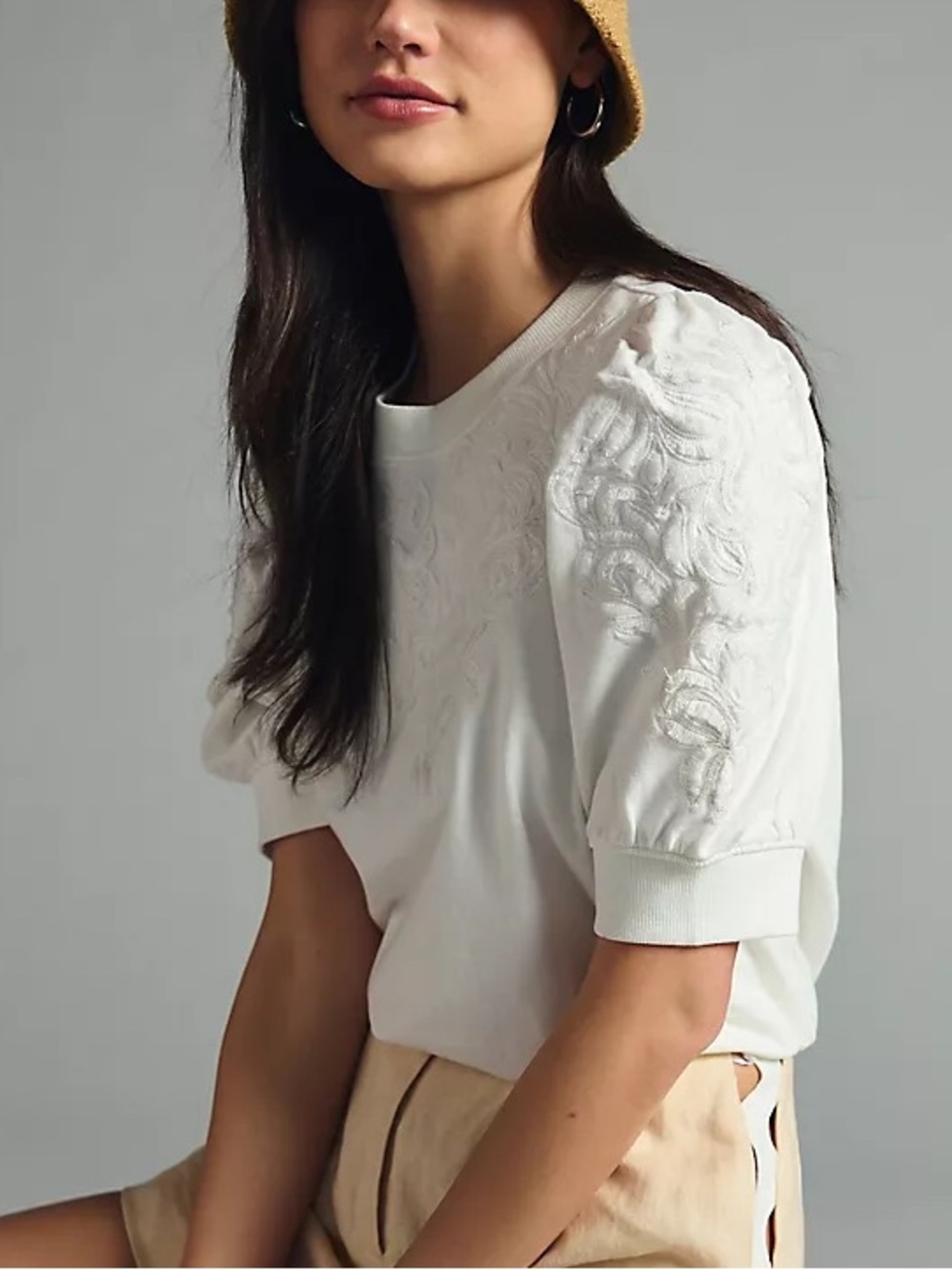 By Anthropologie | Embroidered Puff-Sleeve Sweatshirt- Size L